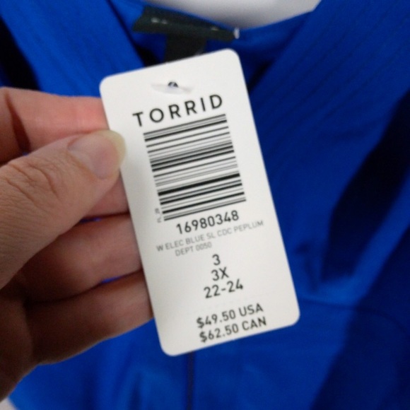 NWT $50 TORRID Peplum Crepe Zip Front Sleeveless Top 2X 3X 22-24 ELECTRIC BLUE - Picture 2 of 9
